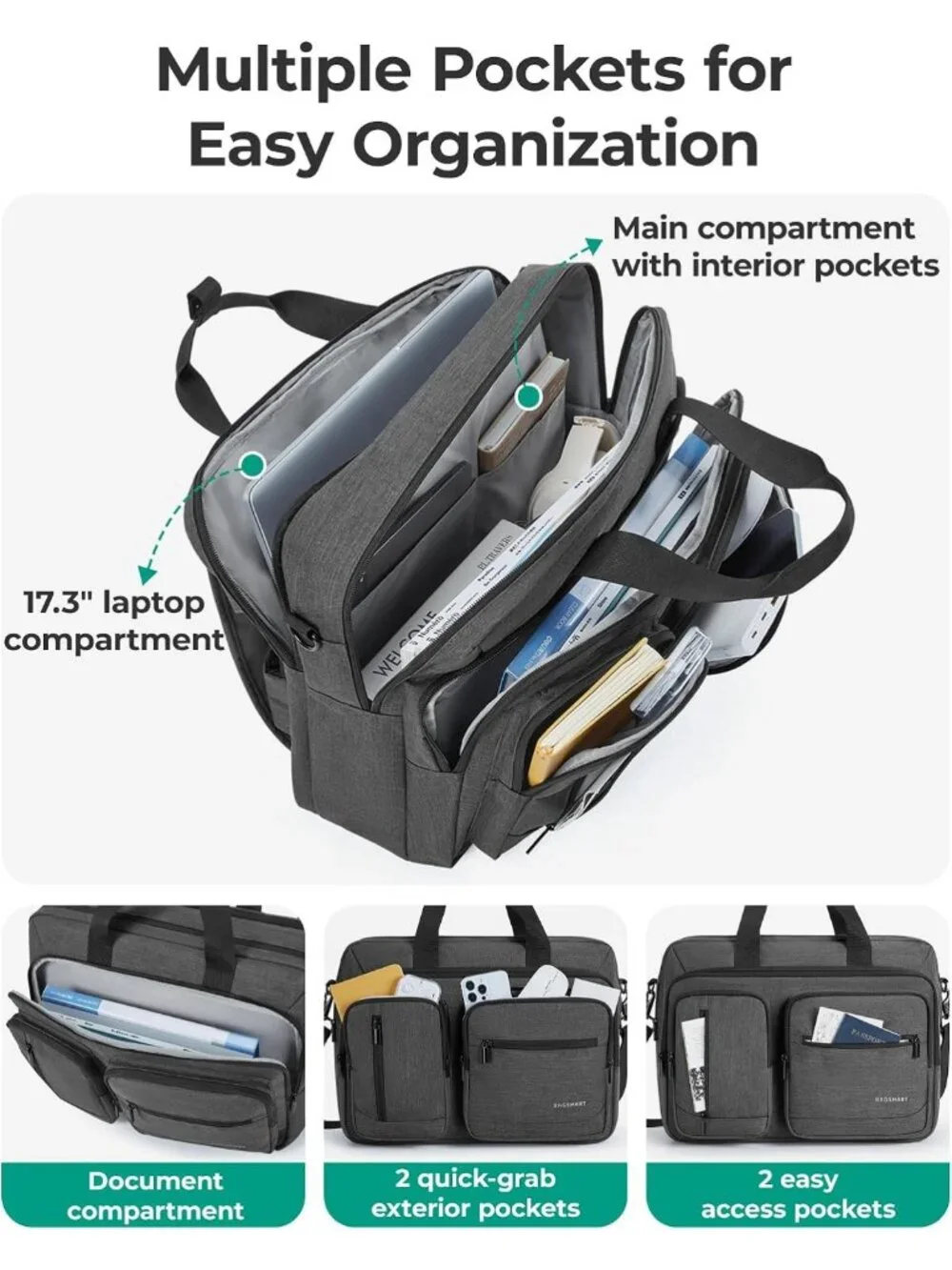 Versatile 3-in-1 Laptop Bag for Men, Water-Repellent Briefcase & Shoulder Bag